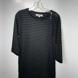 LOFT Black and Gray Striped Long Sleeve Dress 362